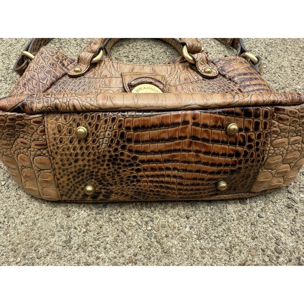 Vintage Brahmin Mini Elisa‎ Toasted Almond Tan Leather Satchel Handbag w Strap